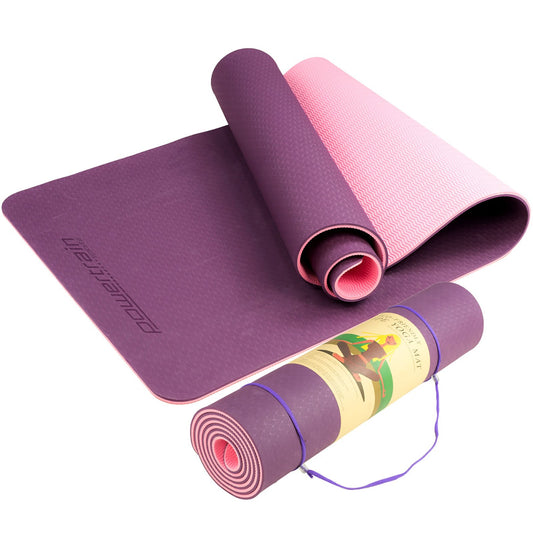 Dark purple Powertrain TPE yoga exercise mat by Hlpmedical, 8mm thick for home gym Pilates and fitness workouts.