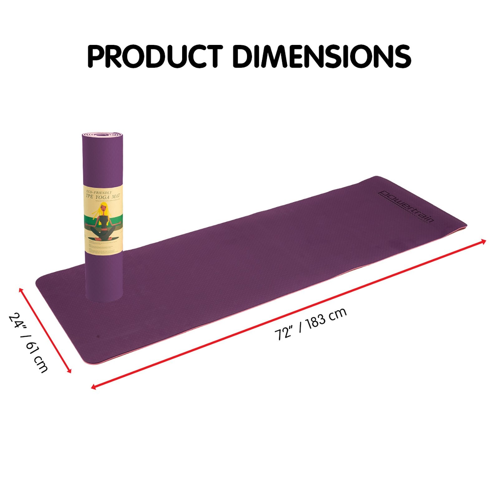 Dark purple Powertrain TPE yoga exercise mat by Hlpmedical, 8mm thick for Pilates and home gym workouts.
