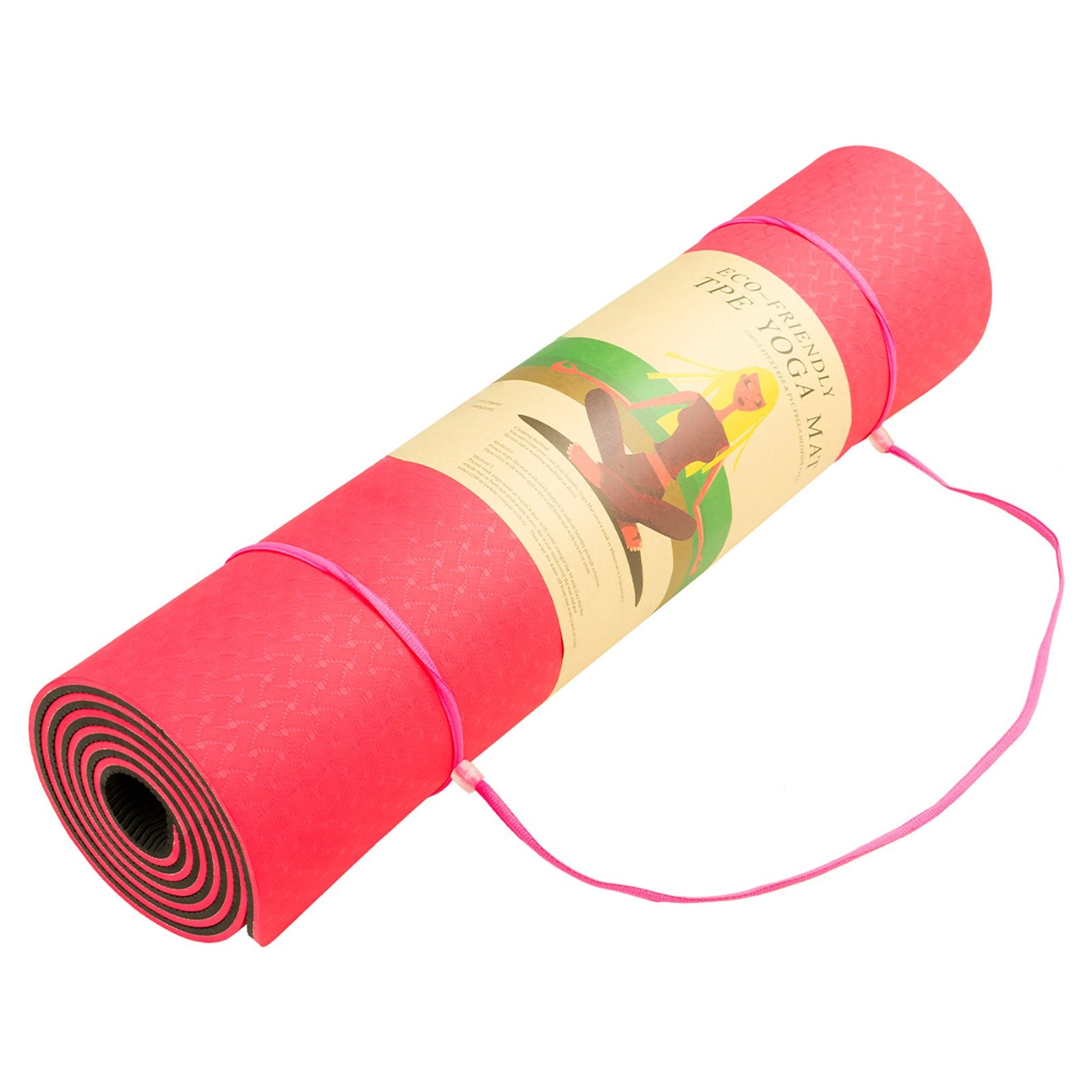Red Powertrain TPE yoga exercise mat by Hlpmedical, 8mm thick, ideal for home gym Pilates and fitness workouts.