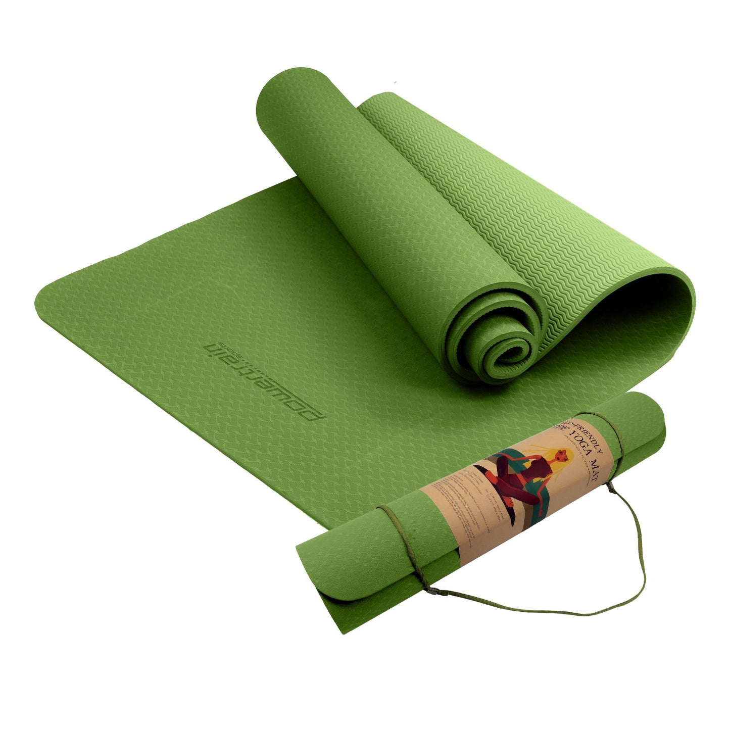 Hlpmedical Powertrain dual-layer 6mm olive yoga mat with non-slip surface and carry strap for enhanced comfort and portability.