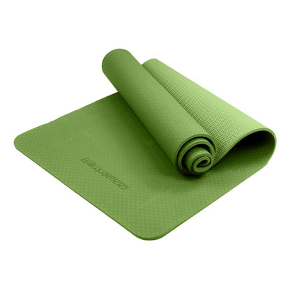 Hlpmedical Powertrain dual-layer 6mm olive yoga mat with non-slip surface and carry strap for comfortable yoga practice.