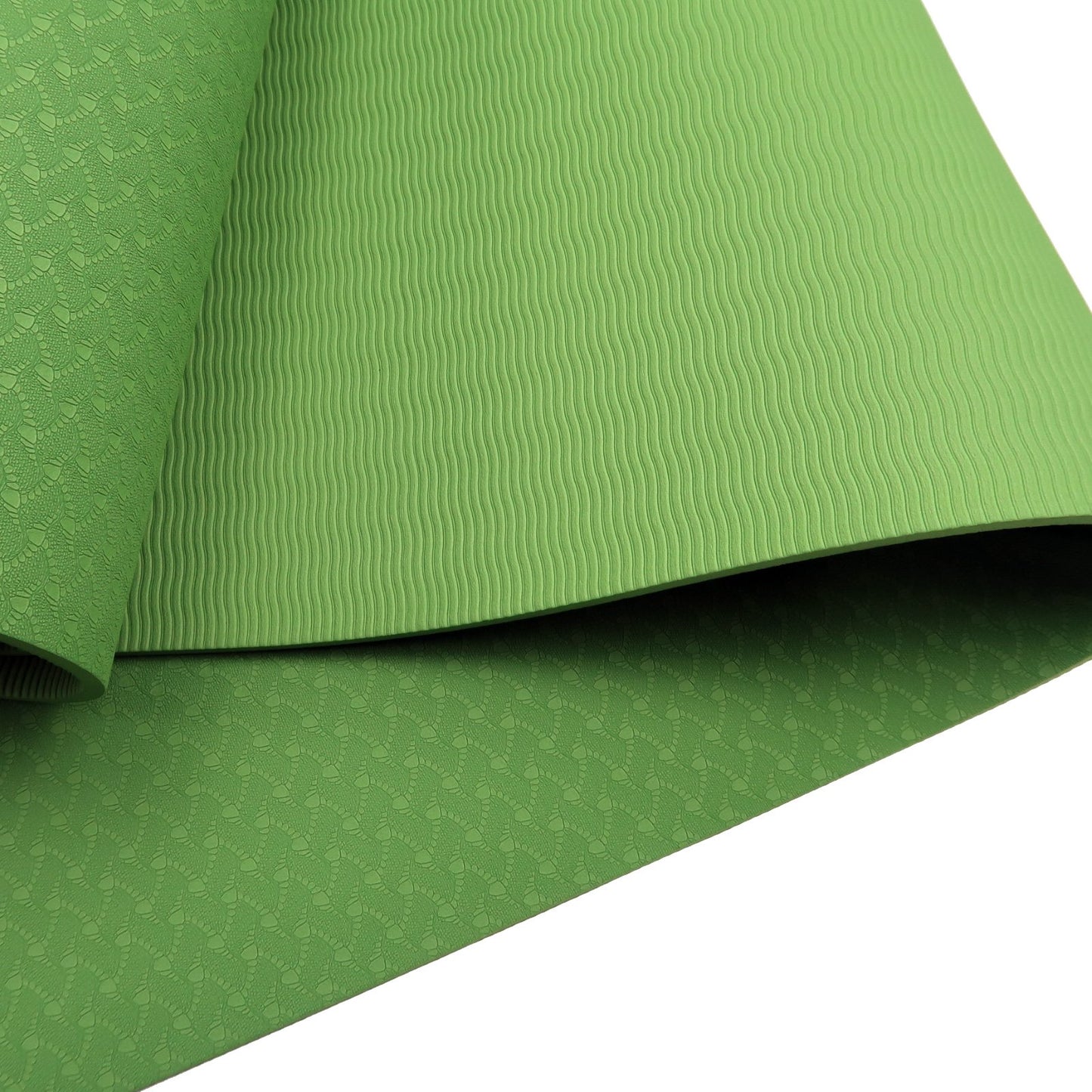 Hlpmedical Powertrain dual layer 6mm olive yoga mat with non-slip surface and carry strap for exercise and yoga workouts.