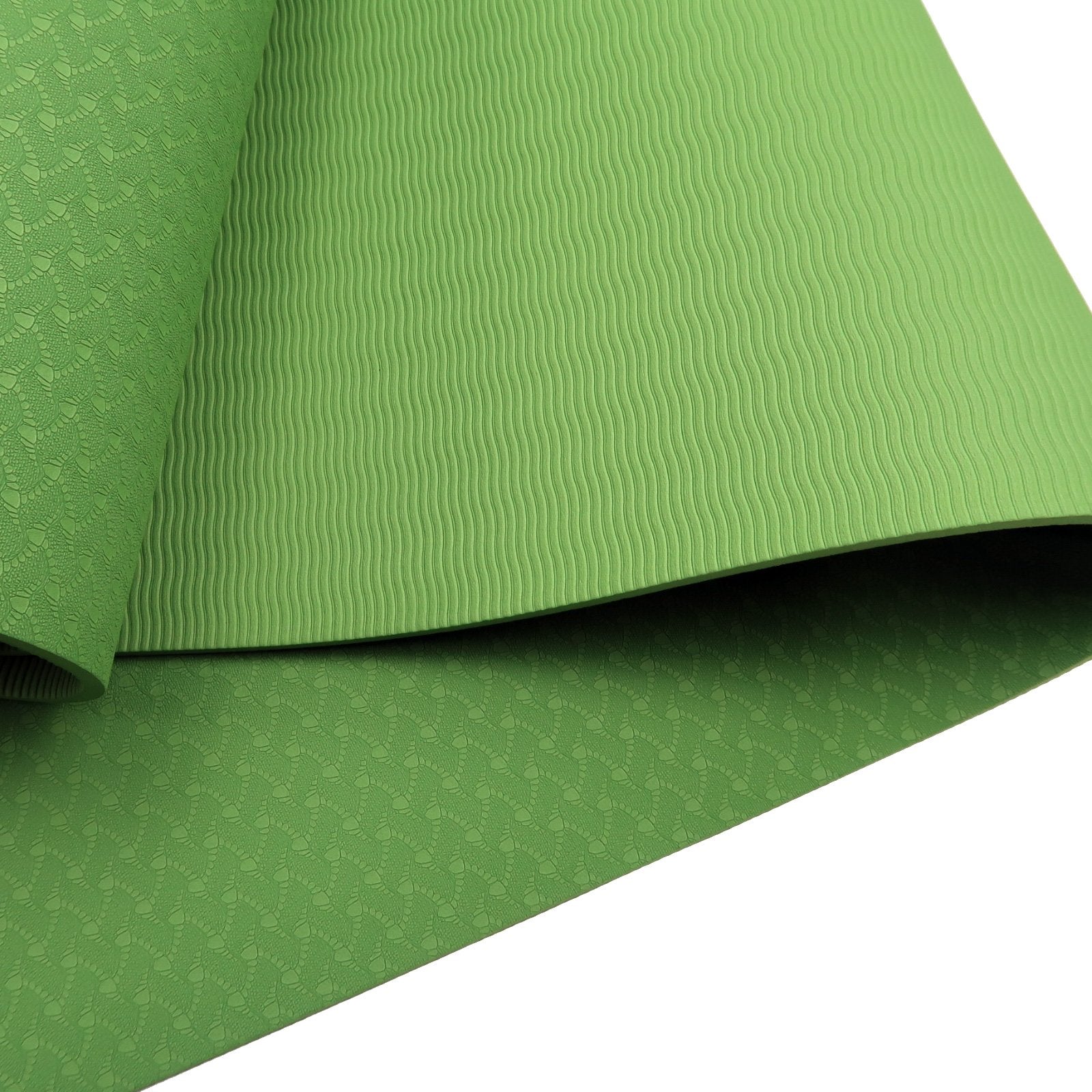 Hlpmedical Powertrain dual layer 6mm olive yoga mat with non-slip surface and carry strap for exercise and yoga workouts.