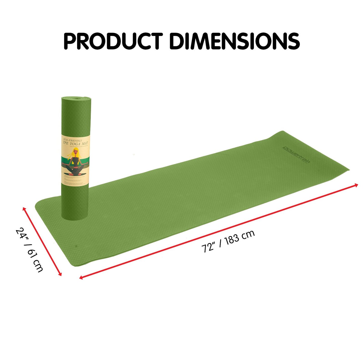 Hlpmedical Powertrain Dual Layer 6mm olive yoga mat with non-slip surface and carry strap for comfortable exercise and portability.