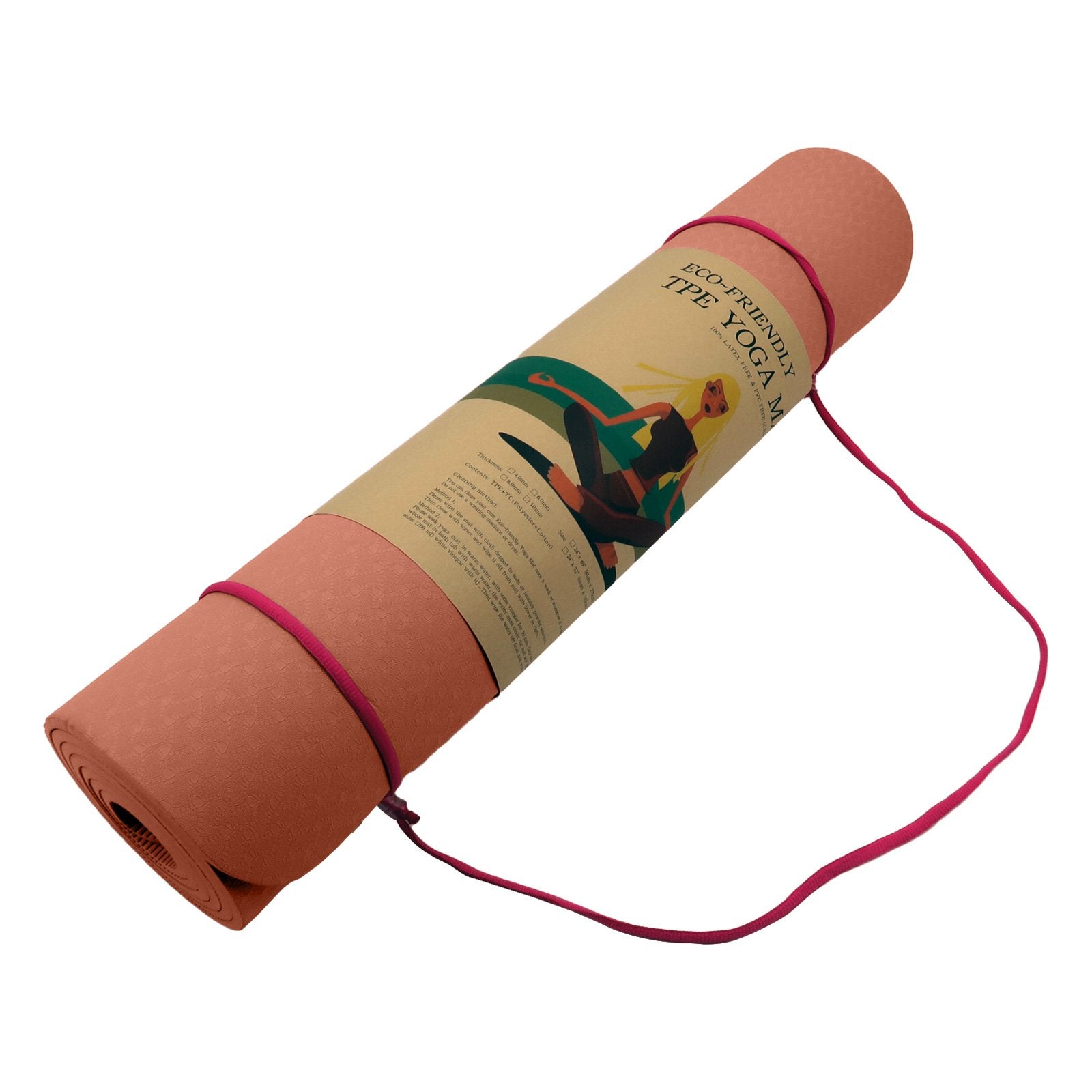 Hlpmedical Powertrain dual-layer 6mm peach yoga mat with non-slip surface and carry strap for comfortable yoga practice