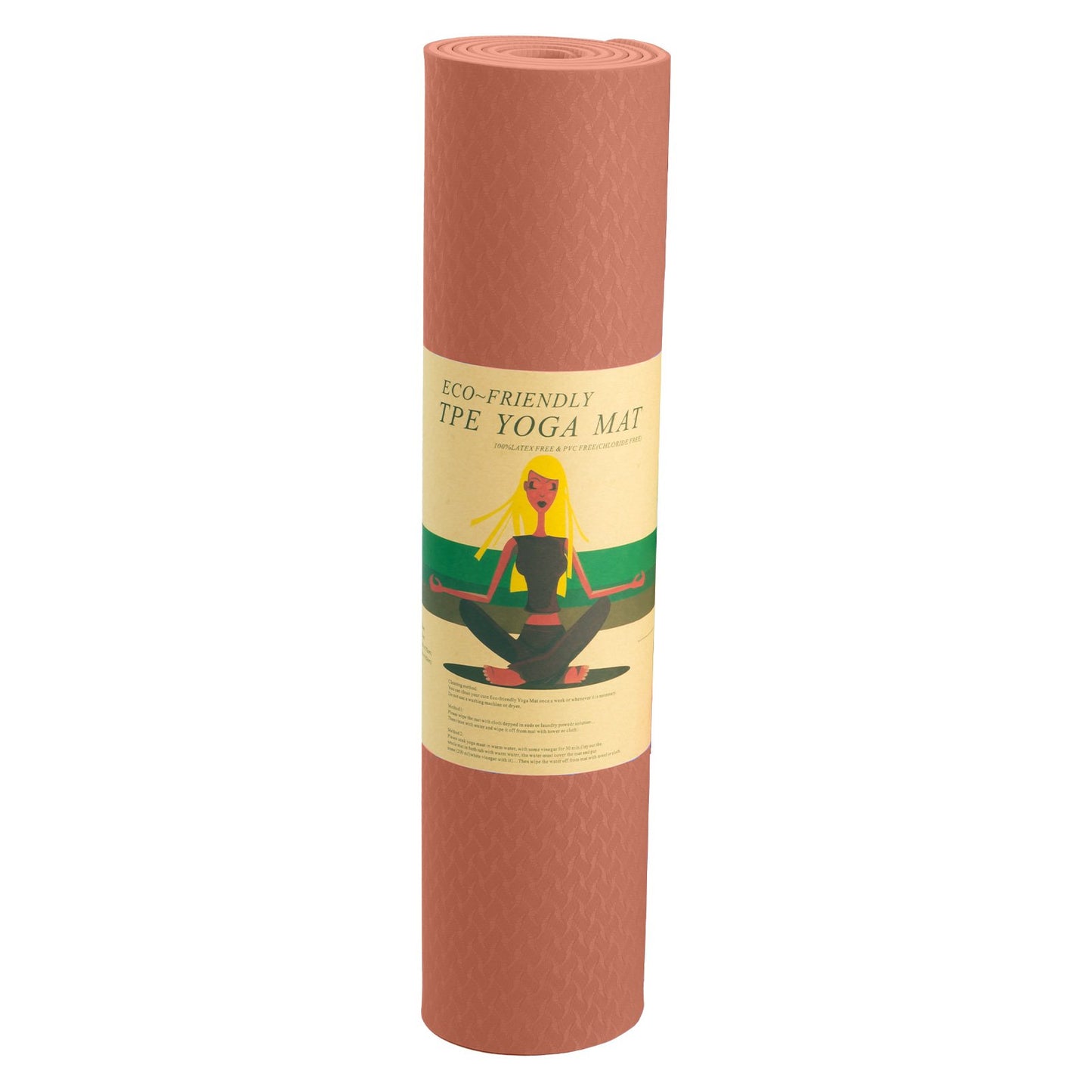 Hlpmedical Powertrain dual layer 6mm peach yoga mat with non-slip surface and carry strap for comfortable yoga practice.