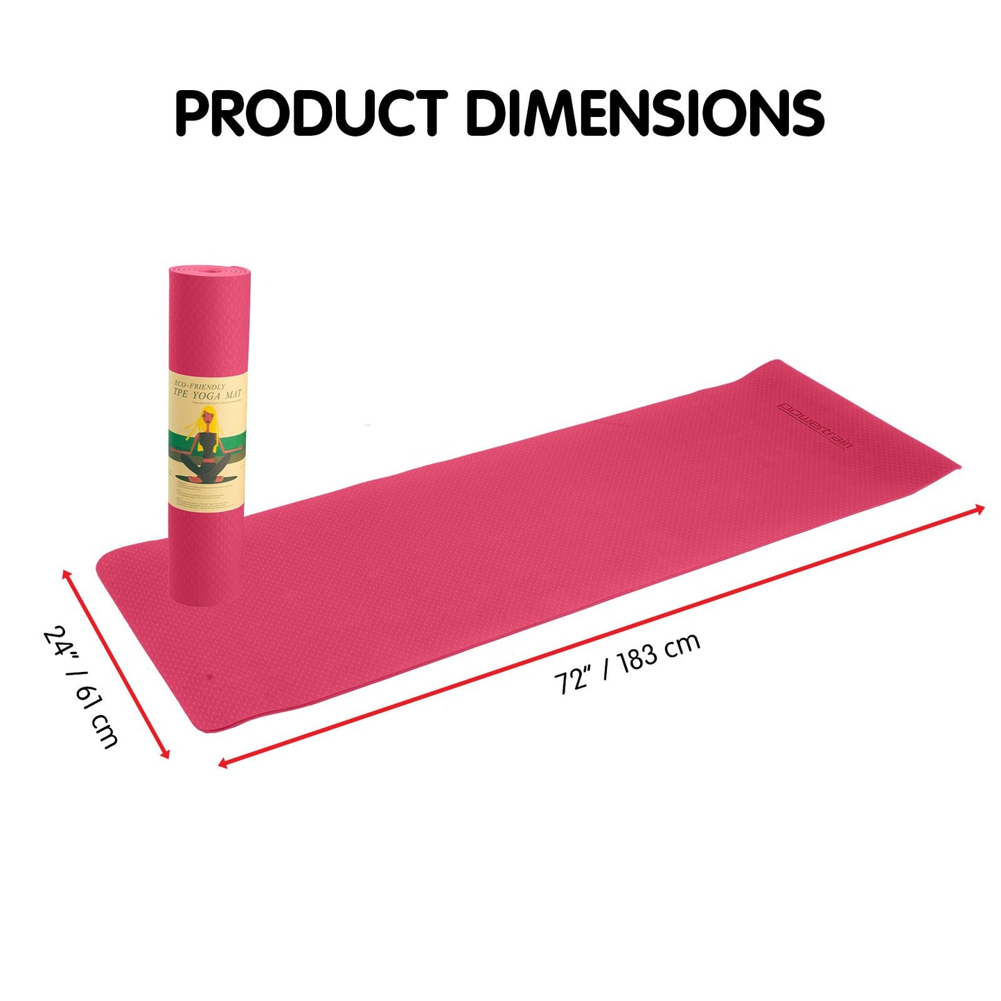 Pink Powertrain dual layer 6mm yoga mat by Hlpmedical with non-slip surface and carry strap for comfortable yoga practice.