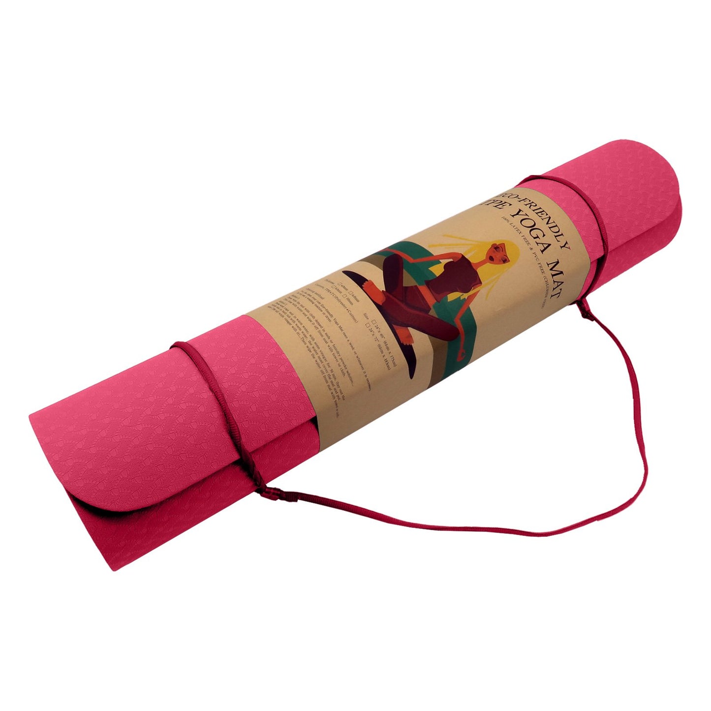 Pink Powertrain dual layer 6mm yoga mat with non-slip surface and carry strap, ideal for yoga and fitness workouts.