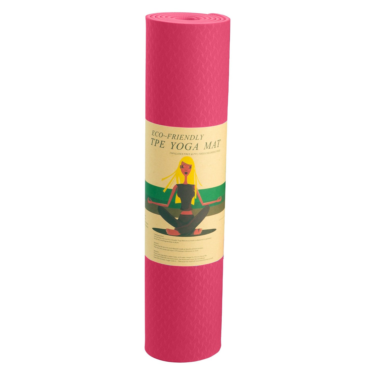 Pink Powertrain dual layer 6mm yoga mat with non-slip surface and carry strap, ideal for yoga and fitness workouts.