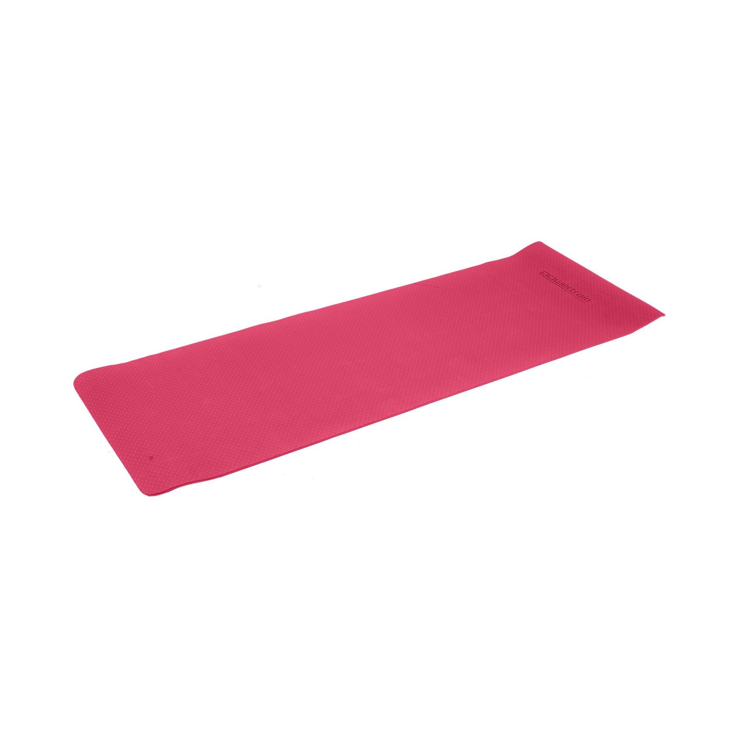 Pink Powertrain dual-layer 6mm yoga mat by Hlpmedical with non-slip surface and carry strap for comfort and portability.