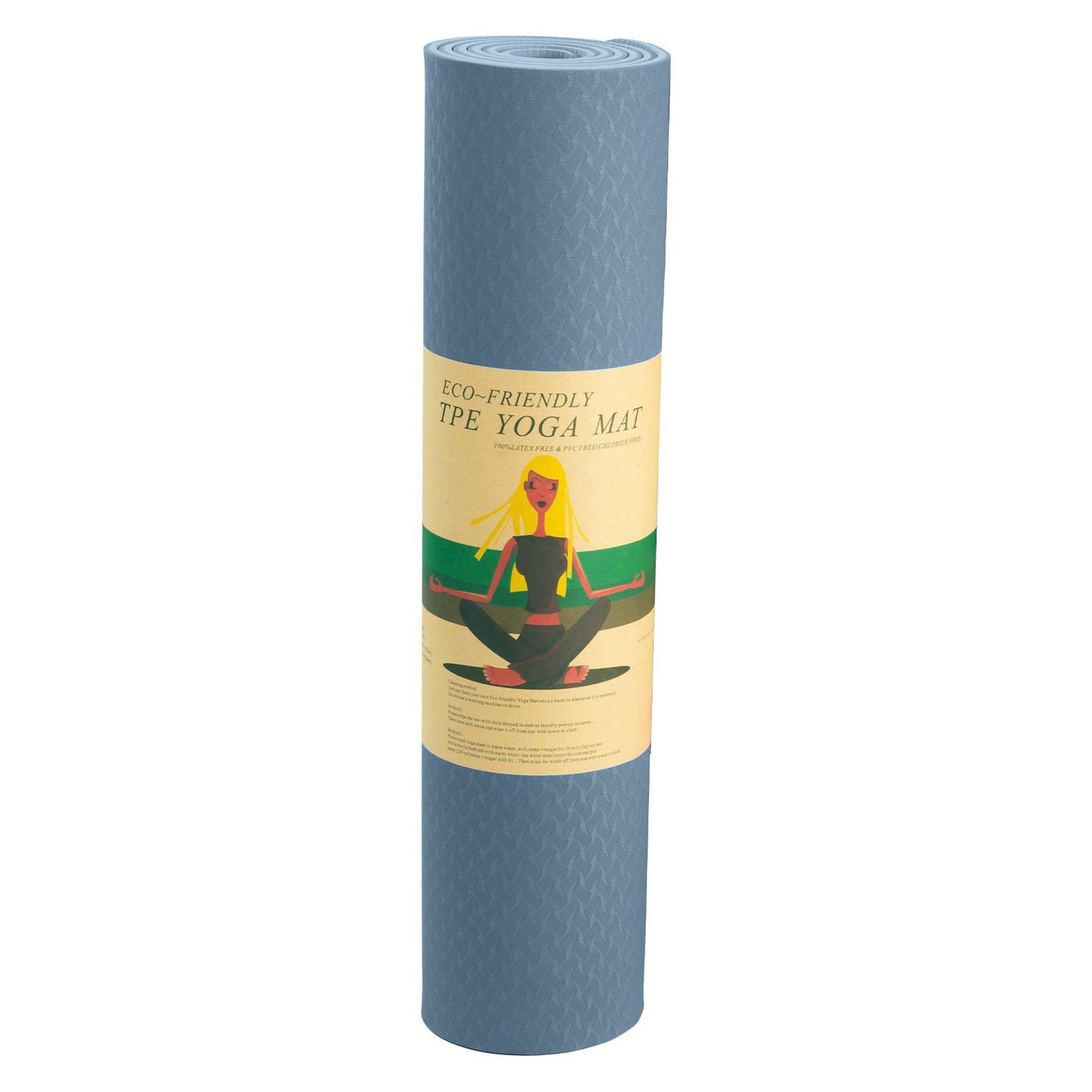 Sky blue Powertrain dual layer 6mm yoga mat with non-slip surface and carry strap, ideal for outdoor yoga and fitness routines.