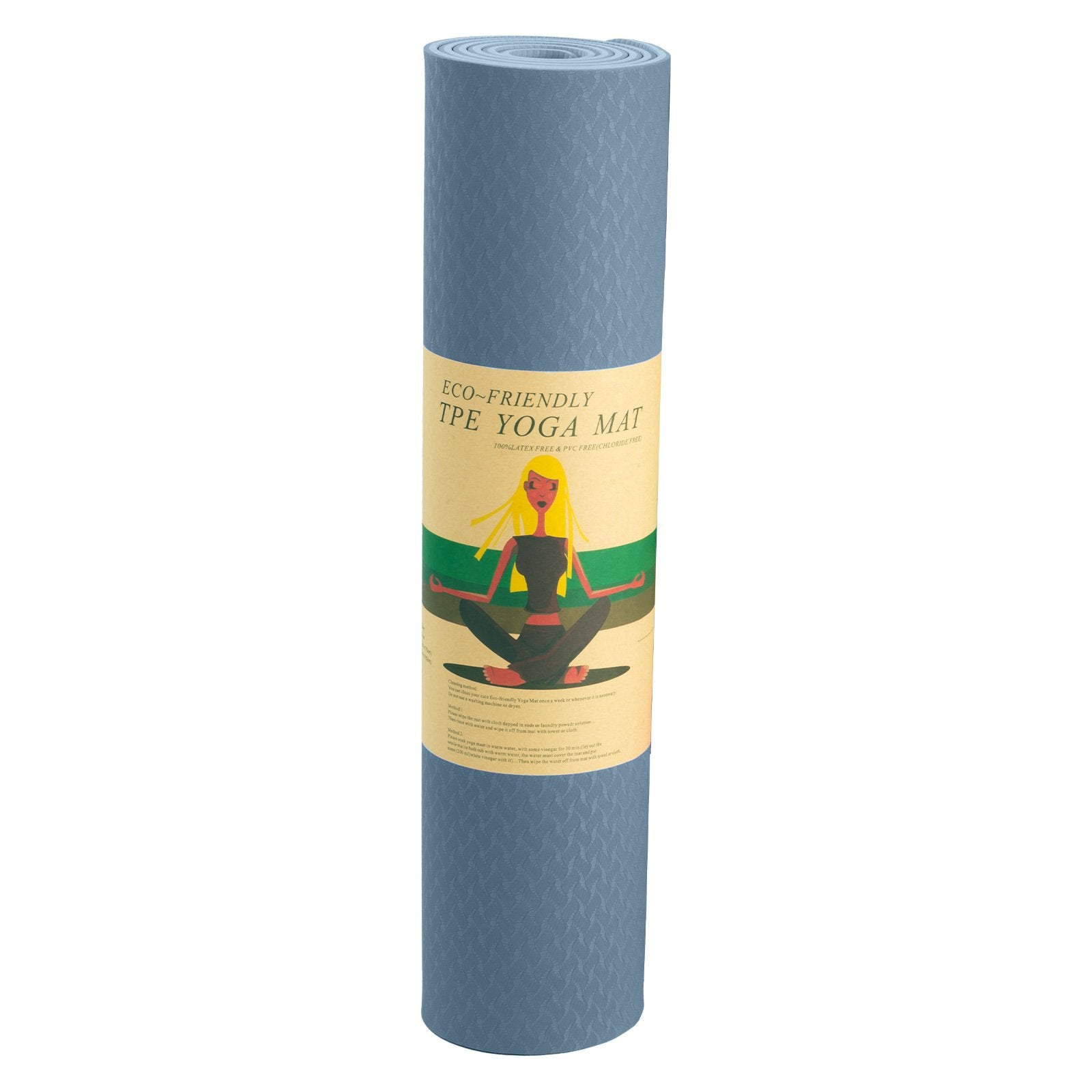 Sky blue Powertrain dual layer 6mm yoga mat with non-slip surface and carry strap, ideal for outdoor yoga and fitness routines.