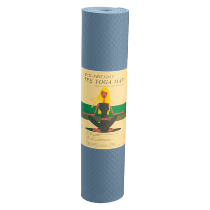 Sky blue Powertrain dual layer 6mm yoga mat with non-slip surface and carry strap, ideal for outdoor yoga and fitness routines.