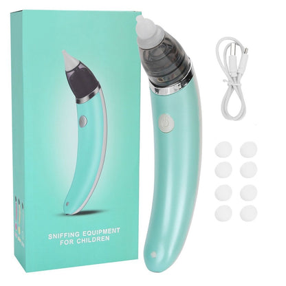Electric baby nasal aspirator by Hlpmedical in green, safe and hygienic nose cleaner for infants with gentle suction.