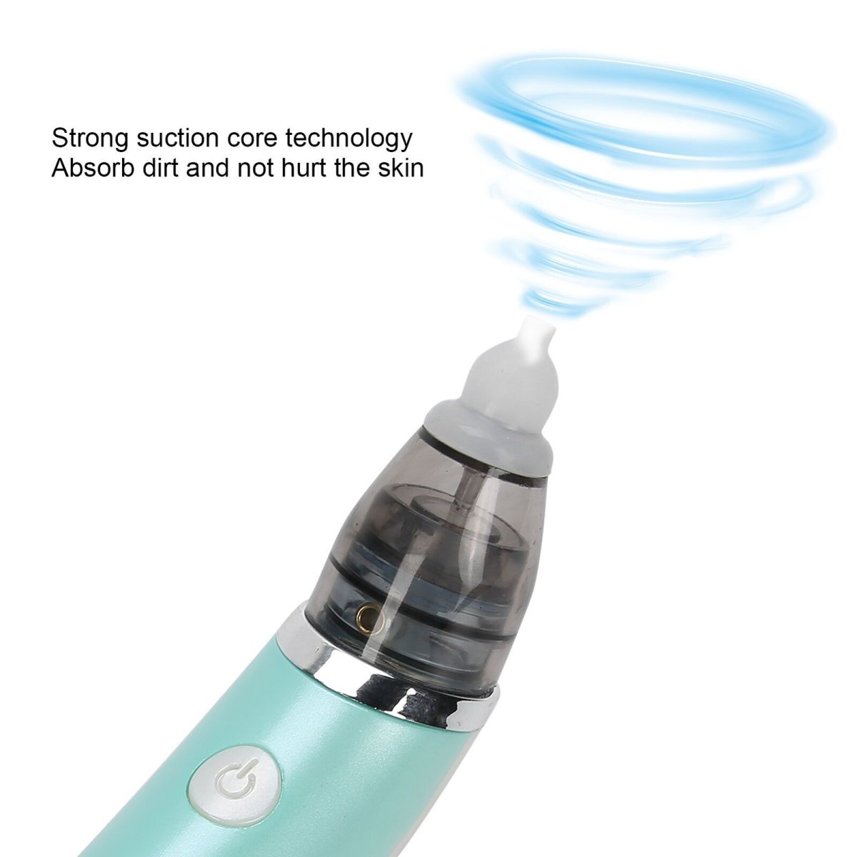 Electric baby nasal aspirator by Hlpmedical in green, safe and hygienic nose cleaner for infants with soft tip for gentle use.