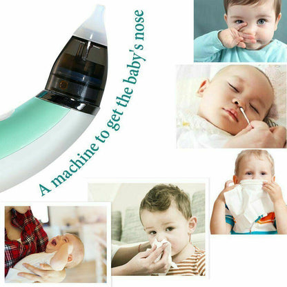 Electric baby nasal aspirator in green by Hlpmedical, safe and hygienic nose cleaner for infants with nose cleaning attachments.