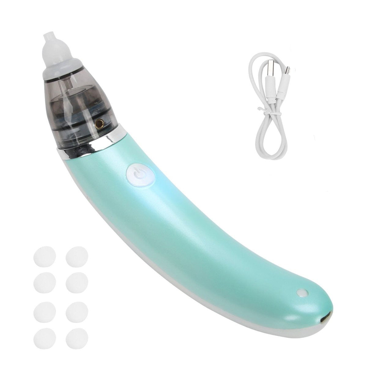 Electric baby nasal aspirator by Hlpmedical in green, safe and hygienic nose cleaner for babies to clear nasal congestion.