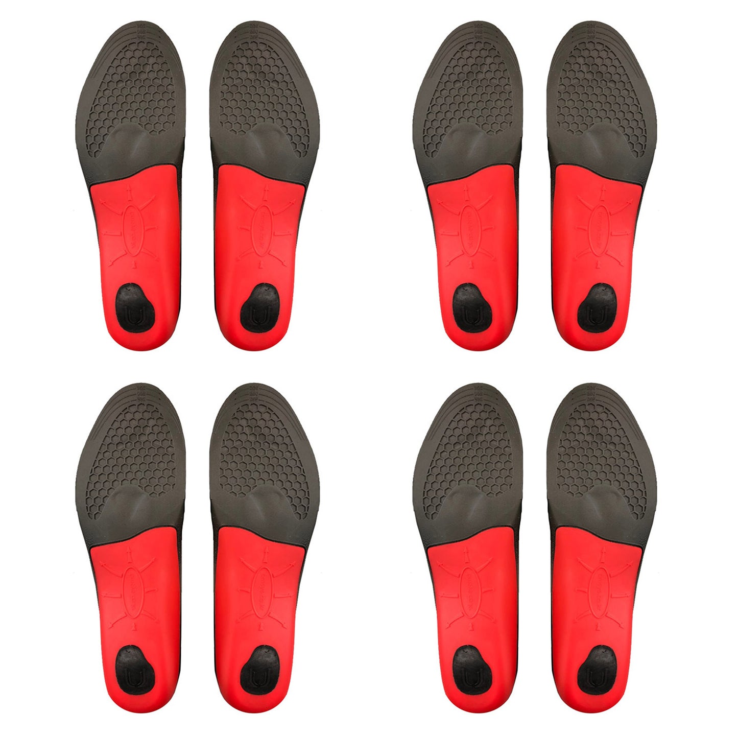 Pair of men's Hlpmedical full arch support insoles with foam cushioning, designed for sneakers and sports shoes in size L.