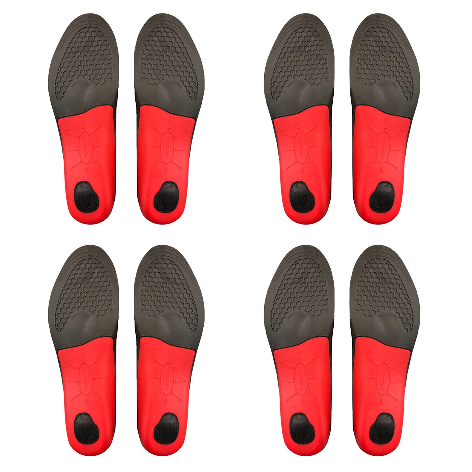 Pair of men's Hlpmedical full arch support insoles with foam cushioning, designed for sneakers and sports shoes in size L.