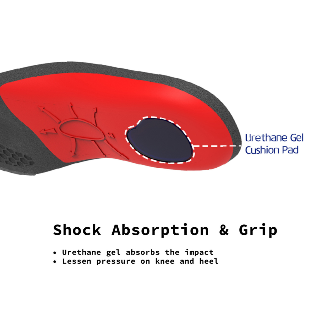 Pair of men's full arch support insoles by Hlpmedical, L size, designed for sneaker comfort and foot support.