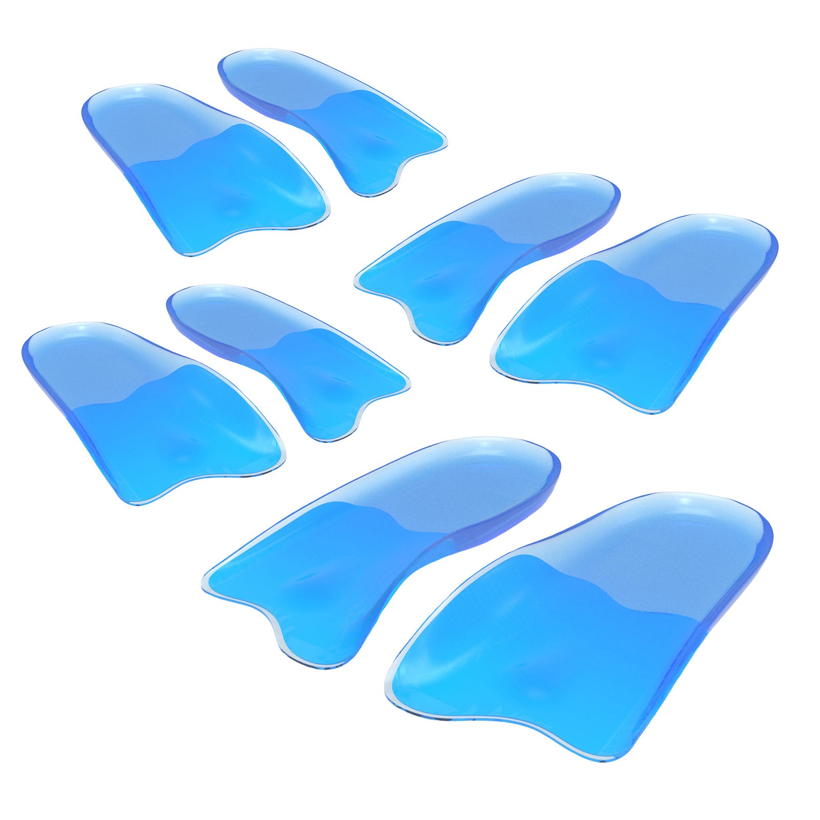Four pairs of men's gel arch support insoles with half shoe inserts in size L for sneakers and sports shoes.