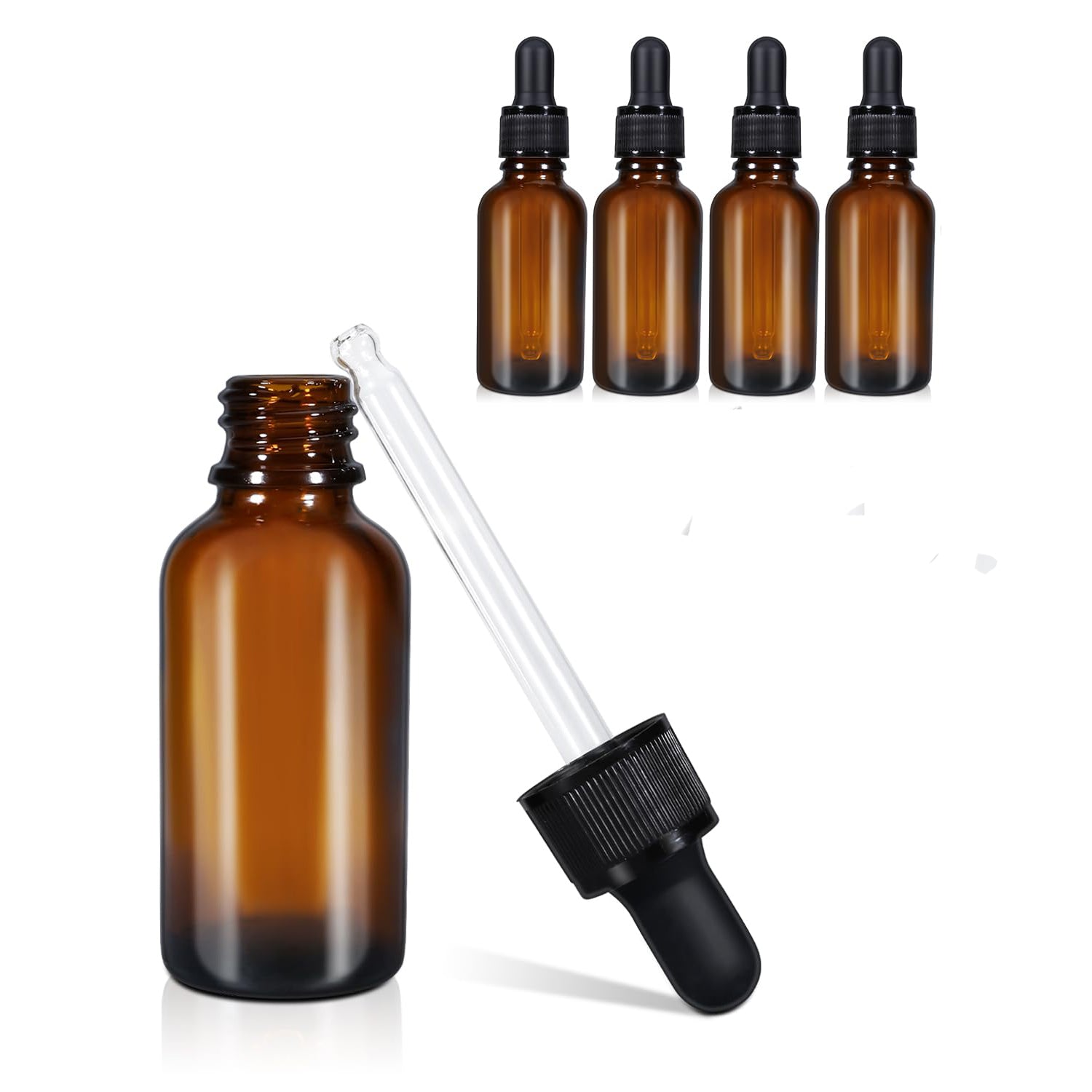 Set of five 100ml amber glass dropper bottles for essential oils, leakproof tincture bottles by Hlpmedical.