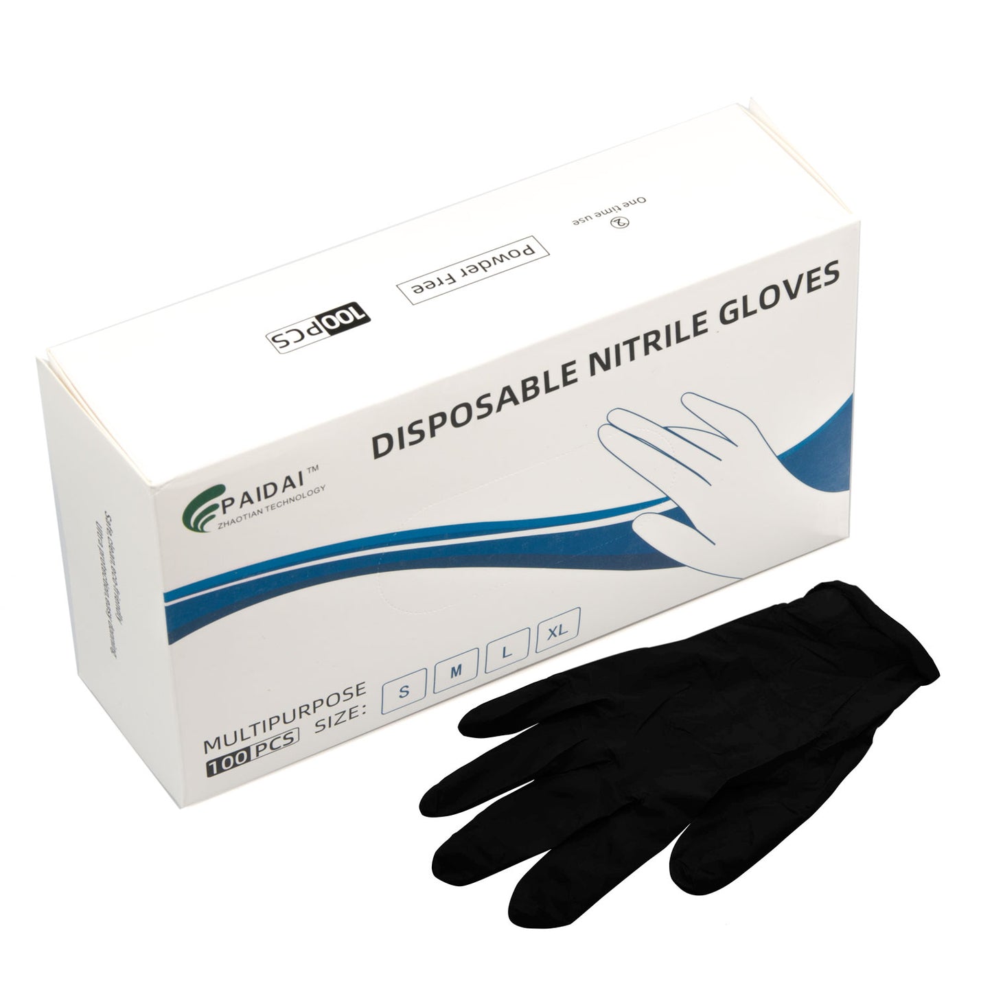 Pair of black nitrile disposable gloves from Hlpmedical, suitable for industrial, mechanic, tattoo, or food handling tasks.