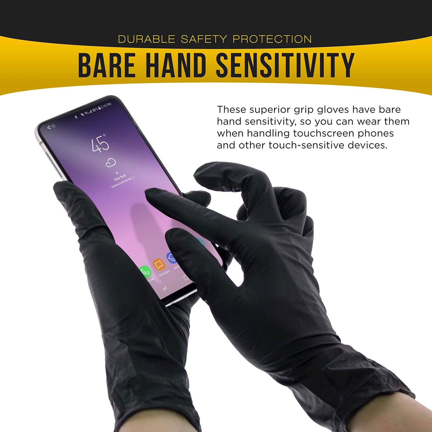 Pair of 100 black nitrile disposable gloves for industrial, mechanic, tattoo, and food handling from Hlpmedical. Medium size.