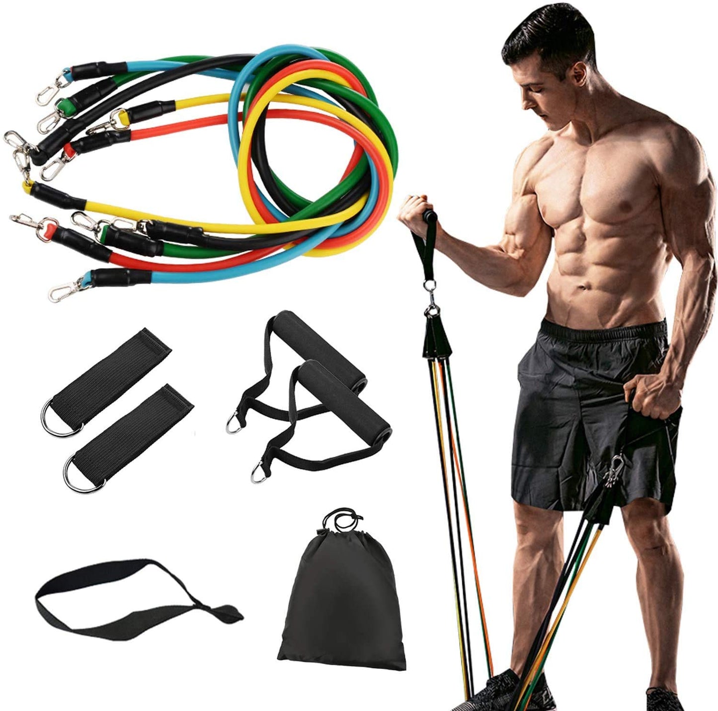 Set of 11 stackable resistance bands for home workouts and physical therapy, featuring versatile exercise bands by Hlpmedical.