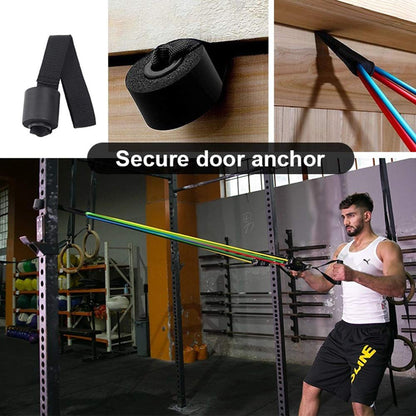 Set of 11 stackable resistance bands from Hlpmedical for home workouts, physical therapy, and gym training exercises.
