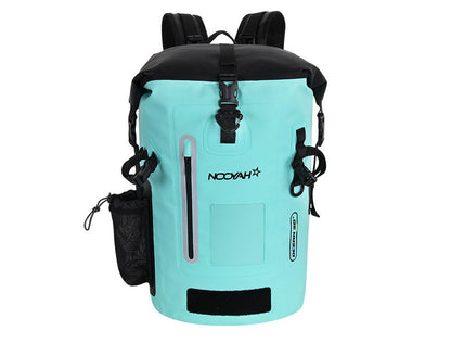 Mint green NOOYAH waterproof bike backpack with double-layer design, suitable for outdoor sports and cycling accessories.