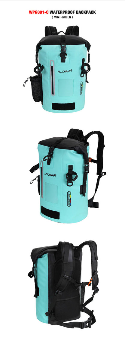 Mint green waterproof bike backpack by Hlpmedical, outdoor sports double-layer bicycle bag with IPX8 water resistance.