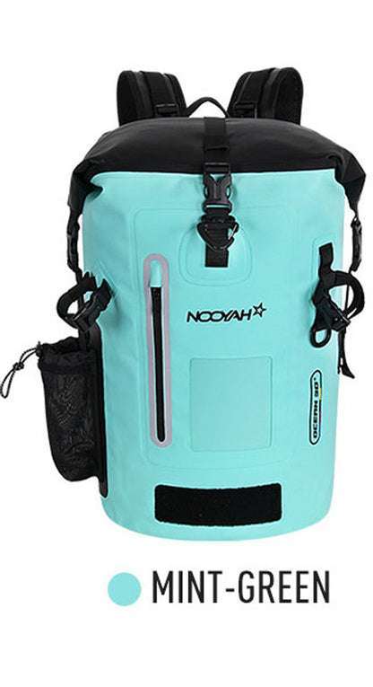 Mint green NOOYAH waterproof bike backpack by Hlpmedical, double-layer outdoor sports bag with IPX8 waterproof protection for cycling.
