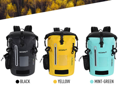 Mint green NOOYAH waterproof bike backpack by Hlpmedical, double-layer outdoor sports bag with IPX8 water resistance.