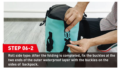 Hlpmedical NOOYAH waterproof bike backpack in mint green, double-layer outdoor sports bag with IPX8 water resistance and bike storage features.