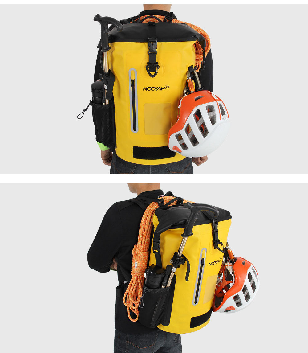 Mint green NOOYAH waterproof bike backpack by Hlpmedical, double-layer outdoor sports bag with IPX8 waterproof protection.