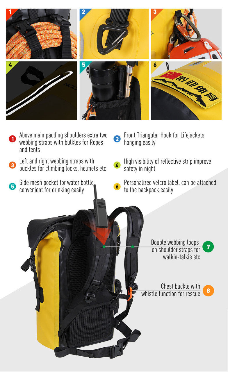 Mint green NOOYAH waterproof bike backpack with double-layer design, suitable for outdoor sports and cycling accessories.