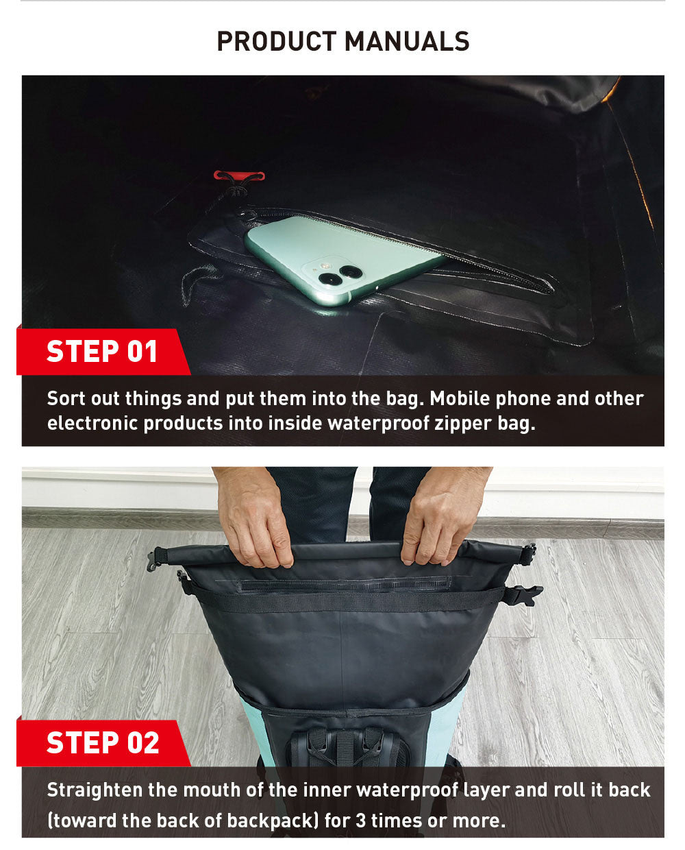 Mint green NOOYAH waterproof bike backpack with double-layer design, suitable for outdoor sports and cycling accessories.