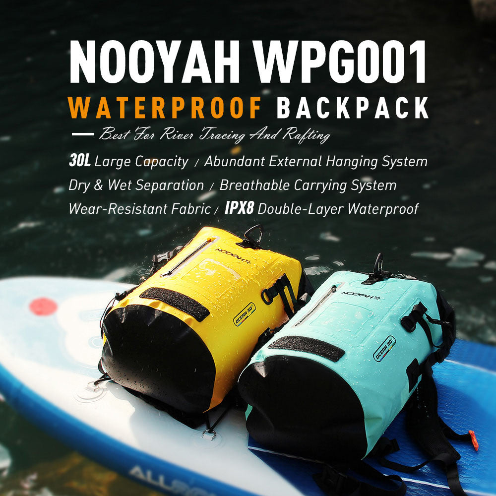 Mint green NOOYAH waterproof bike backpack by Hlpmedical, double-layer design, suitable for outdoor cycling and sports.