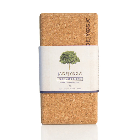 Small Jade Yoga cork yoga block by Hlpmedical, designed for yoga and Pilates practice, shown in natural cork texture.