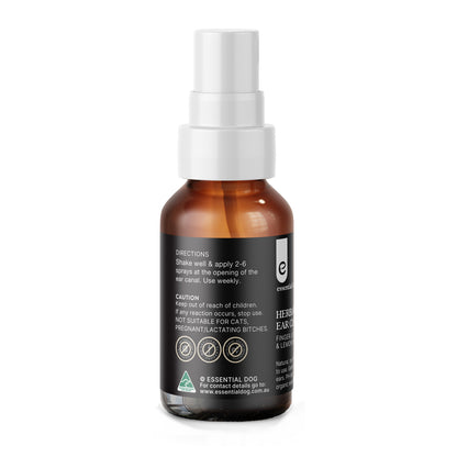 Herbal Plus Dog Ear Cleaner by Hlpmedical, with witch hazel, aloe, and lemon myrtle for gentle ear cleaning.