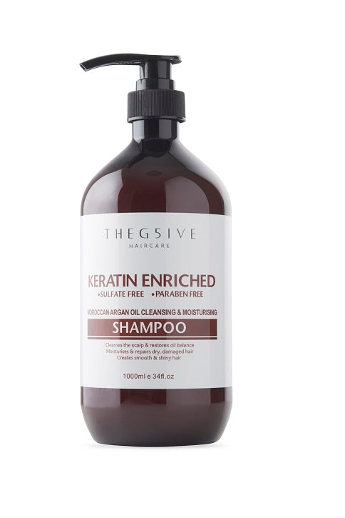 Hlpmedical THE G5IVE Haircare Moroccan Argan Oil Shampoo bottle, 1 liter, for healthy hair and scalp nourishment.