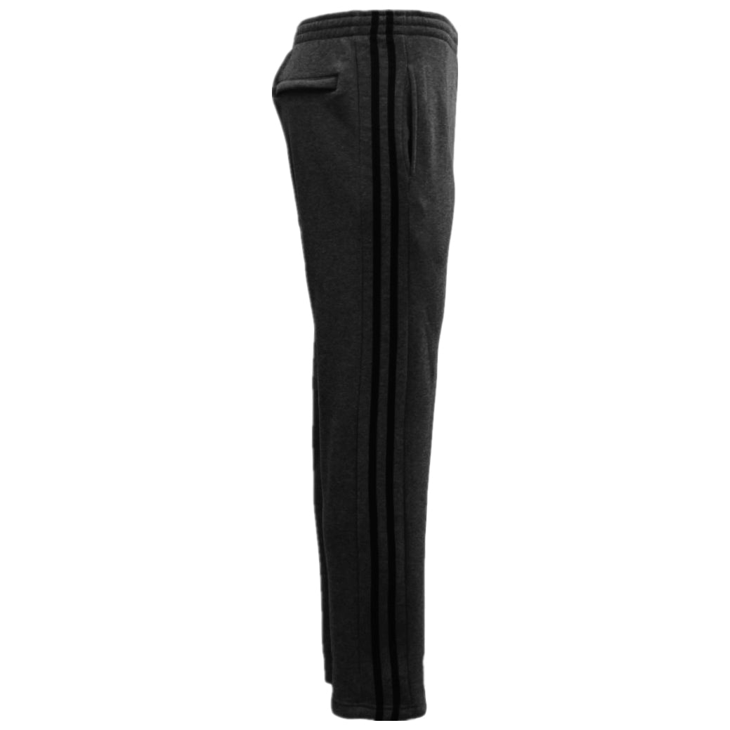 Men's charcoal fleece track pants with black stripes, zip pockets, casual sports style, from Hlpmedical, available in size S-6XL.
