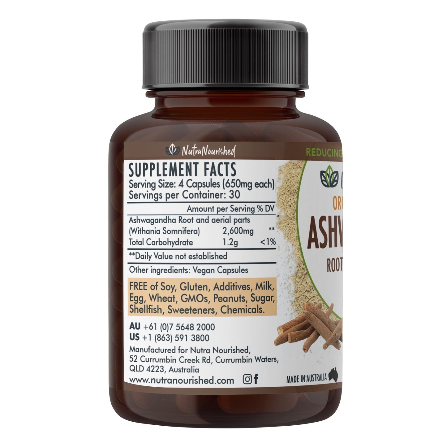 Vegan Organic Ashwagandha Capsules by Hlpmedical, 120 vegetarian capsules for stress relief and overall wellness.
