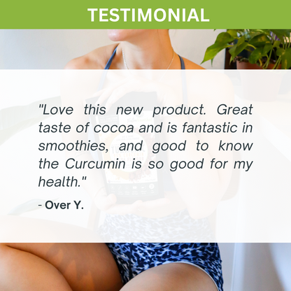 Organic turmeric powder with cocoa flavor and black pepper, 375g, rich in curcumin, from Hlpmedical for health and wellness.