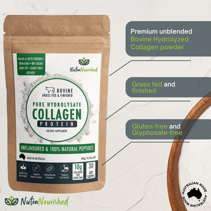 Unflavored collagen powder in a 300g container by Hlpmedical, suitable for health and beauty nutrition and supplement use.