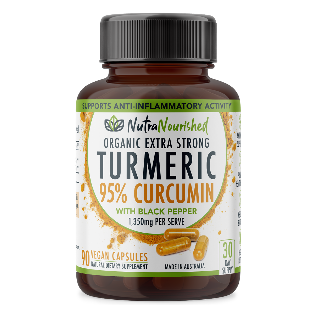 Vegan Curcumin Tablets by Hlpmedical, 90 capsules with 95% pure organic turmeric extract and black pepper for enhanced absorption.