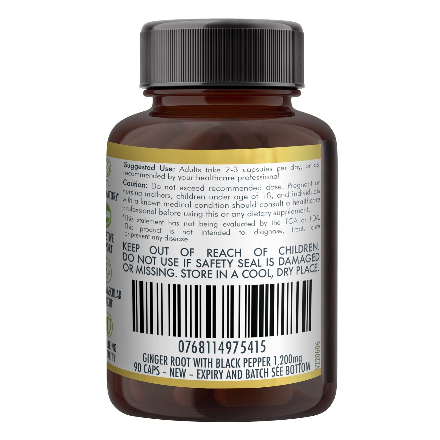 Organic vegan ginger capsules from Hlpmedical, 90 soft gel supplements for health and wellness, shown in the image.