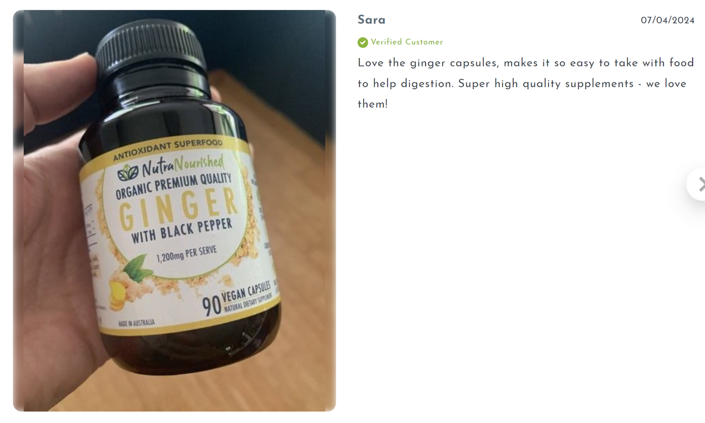 Organic vegan ginger capsules by Hlpmedical, 90 soft gel supplements for health and wellness in a clear container.
