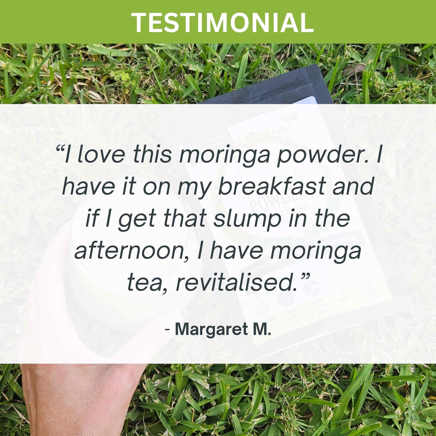 Organic Moringa leaf powder from Hlpmedical, 60g, vibrant green powder for health and nutritional supplements.